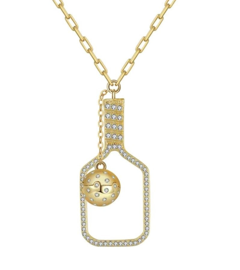 Load image into Gallery viewer, Picklebelle The Volley Plus Gold Pickleball Necklace
