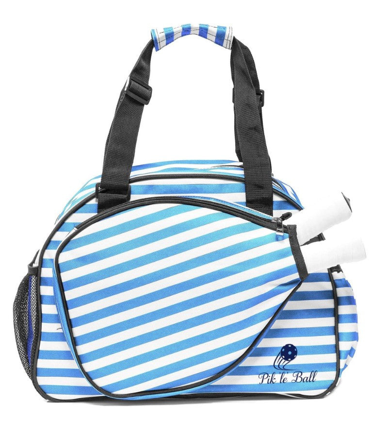 Load image into Gallery viewer, Pik &#39;le&#39; Ball Blue Striped Pickleball Tote Bag
