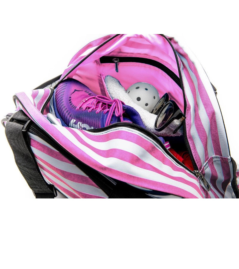 Load image into Gallery viewer, Pik &#39;le&#39; Ball Pink Striped Pickleball Tote Bag
