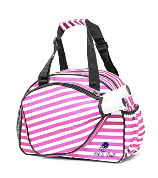 Pik 'le' Ball Pink Striped Pickleball Tote Bag