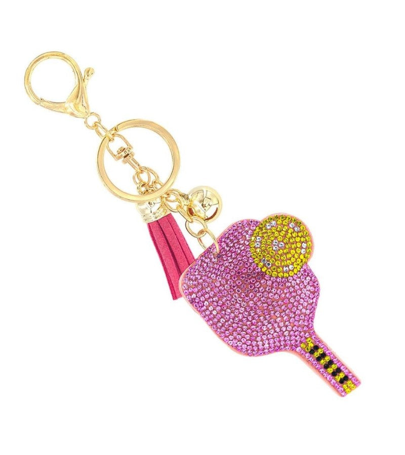 Load image into Gallery viewer, Pink Bling Crystal Pickleball Keychain
