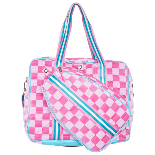 Pink Checkered Pickeball Tote Front