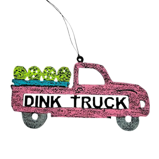 Dink Truck Recycled Metal Pickleball Ornament - Pink