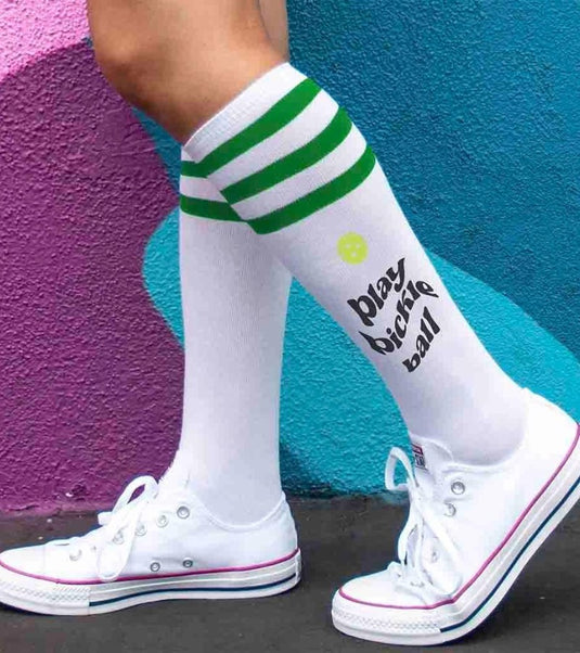 Play Pickleball Knee High Socks Green Stripe