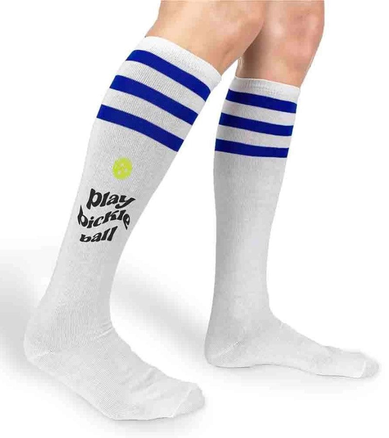 Load image into Gallery viewer, Play Pickleball Knee High Socks Royal Blue
