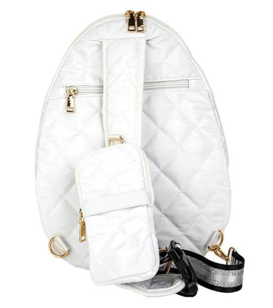 Quilted Designer Pickleball Sling Bag White - Back
