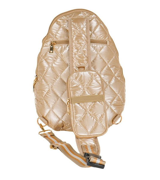 Quilted Designer Pickleball Sling Bag Champagne - Back