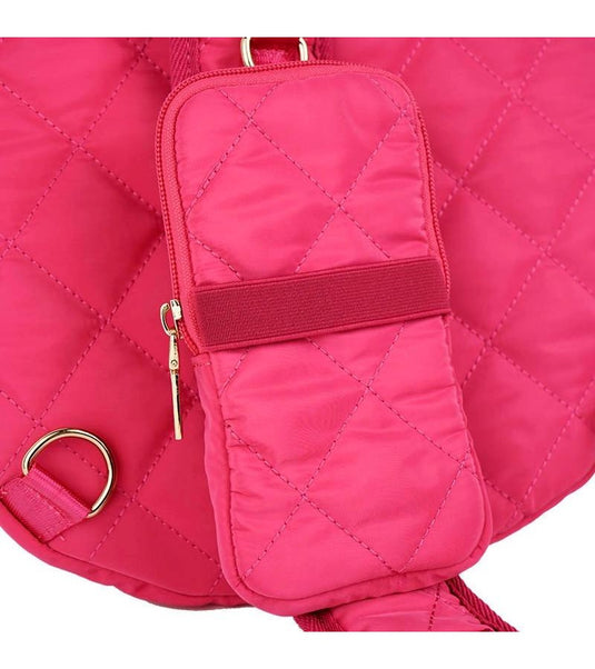 Quilted Designer Pickleball Sling Bag Pouch Hot Pink