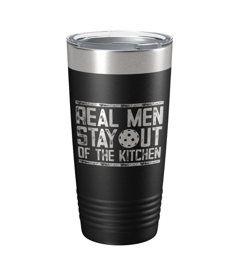 Load image into Gallery viewer, Real Men Stay Out of the Kitchen Pickleball Tumbler Black
