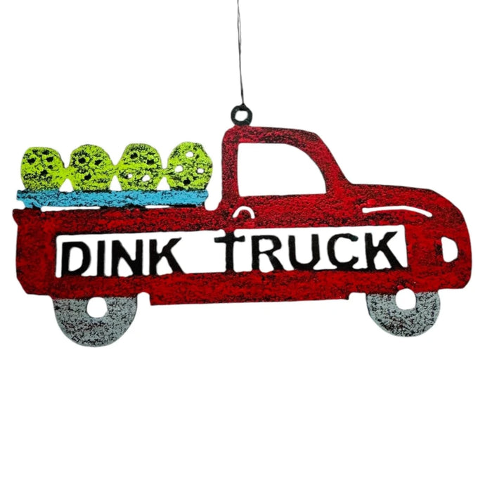 Dink Truck Recycled Metal Pickleball Ornament - Red