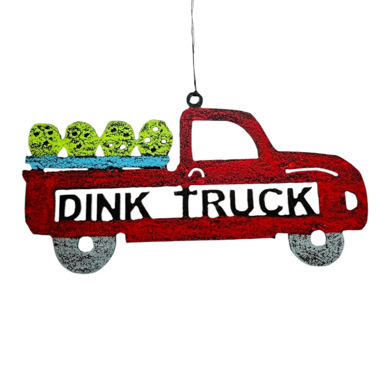 Load image into Gallery viewer, Dink Truck Recycled Metal Pickleball Ornament - Red
