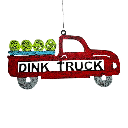 Dink Truck Recycled Metal Pickleball Ornament - Red