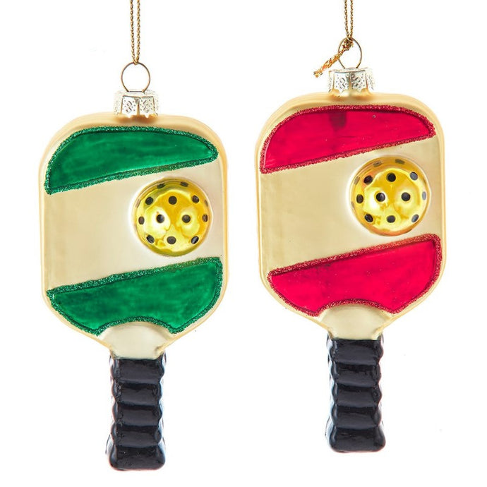 Red & Green Glass Pickleball Paddle Ornaments