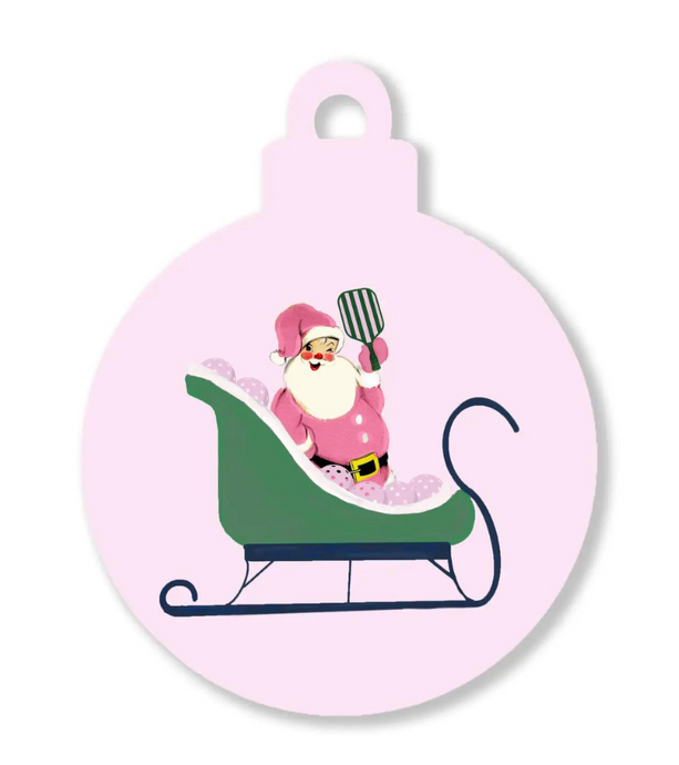 Santa & His Sleigh Pickleball Ornament