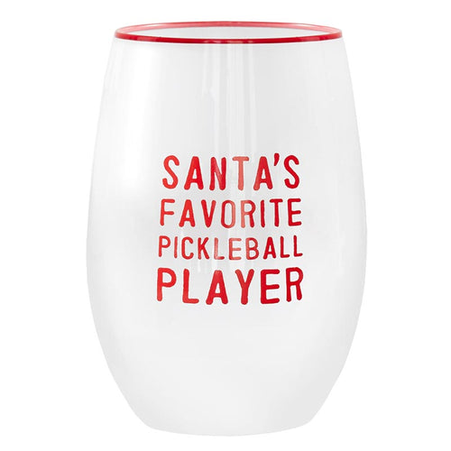 Santa's Favorite Pickleball Player Stemless Wine Glass