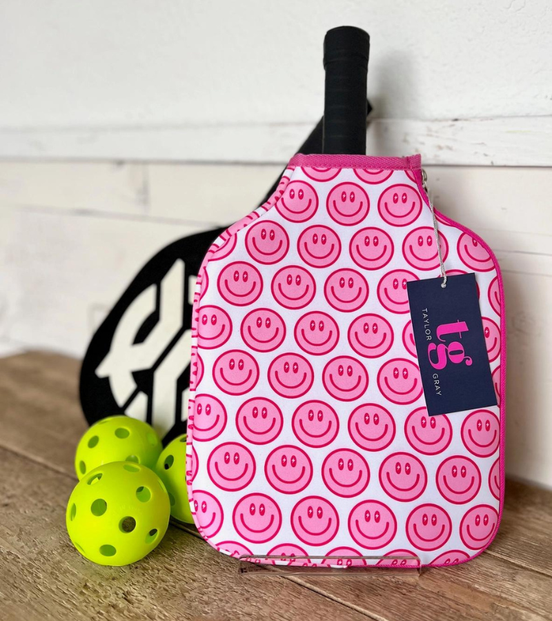 Load image into Gallery viewer, Smiley Face Pink Pickleball Paddle Cover
