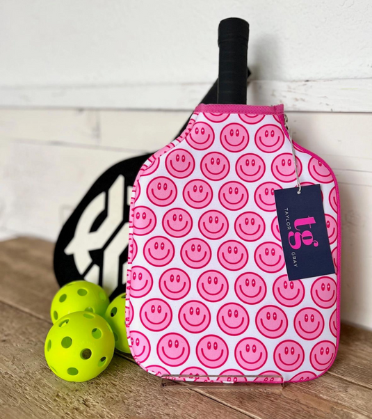 Smiley Face Pink Pickleball Paddle Cover