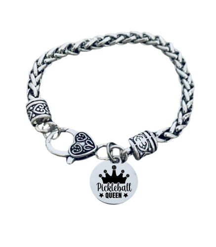Sportybella Silver Pickleball Queen Charm Bracelet