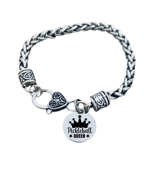 Load image into Gallery viewer, Sportybella Silver Pickleball Queen Charm Bracelet
