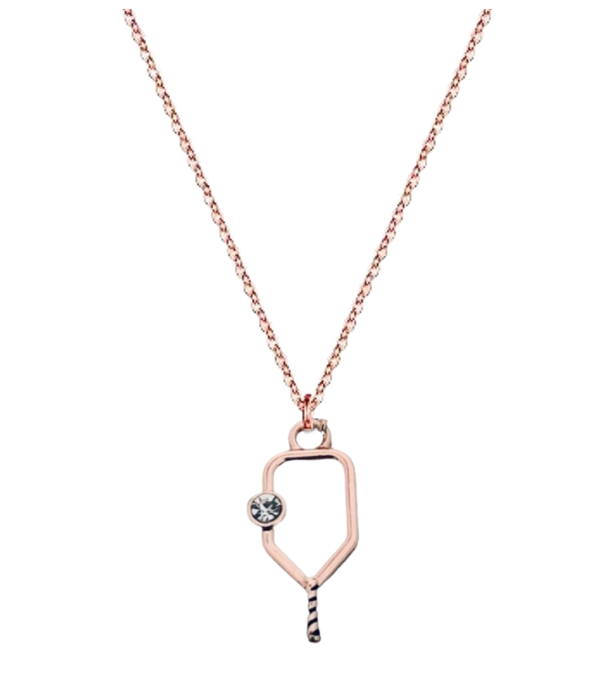 Pickleball Rhinestone Necklace in Rose Gold