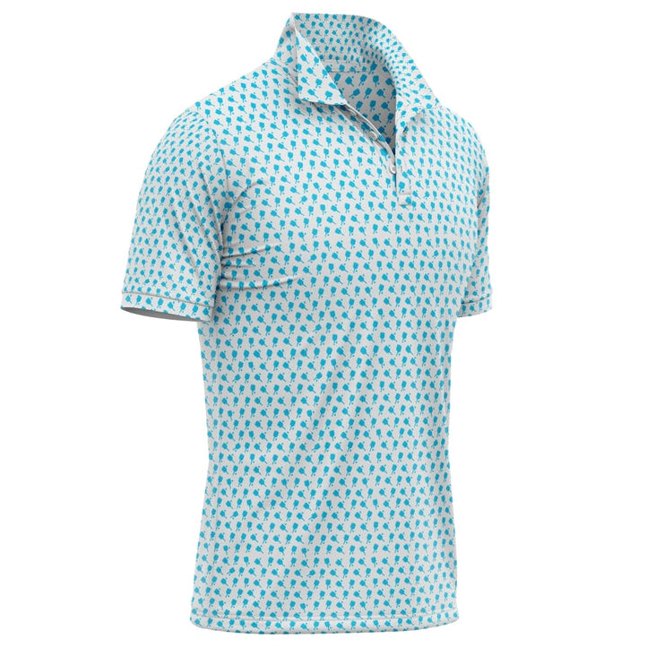 Load image into Gallery viewer, Swinton Performance Pickleball Polo - White with blue paddles
