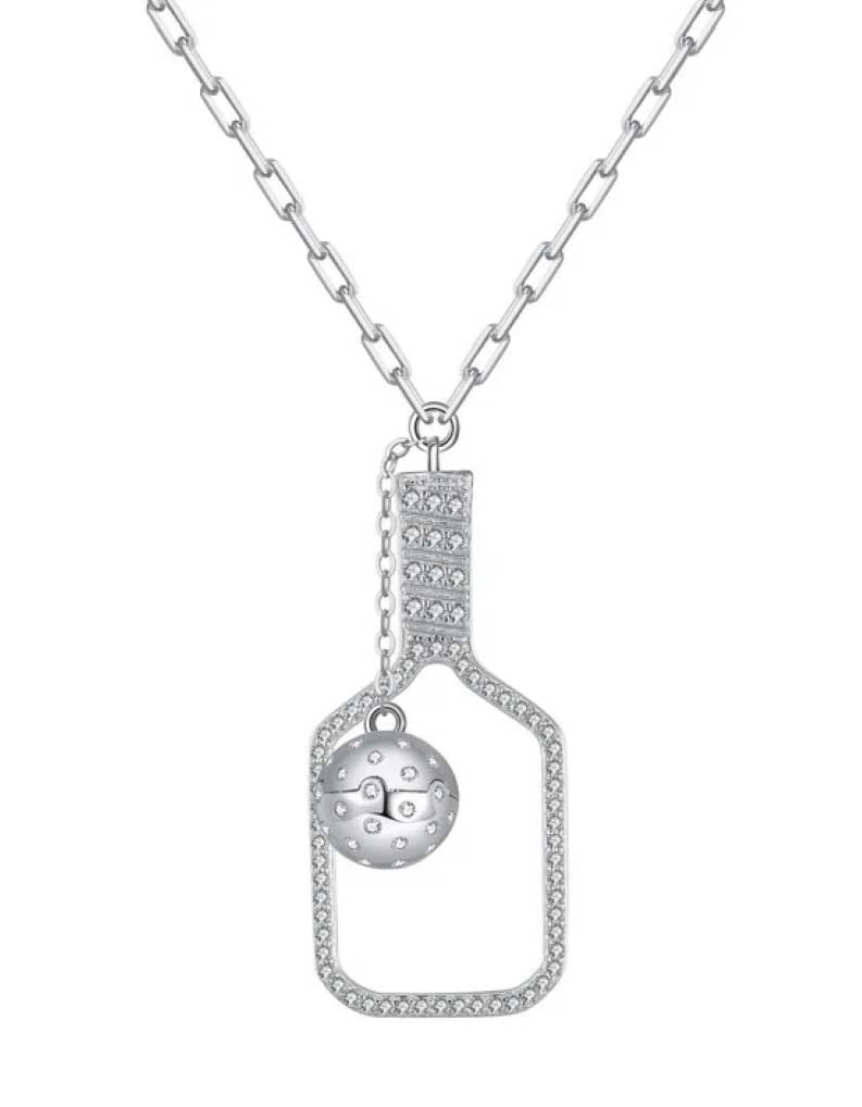 Load image into Gallery viewer, Pickleball Volley Plus Silver CZ Necklace
