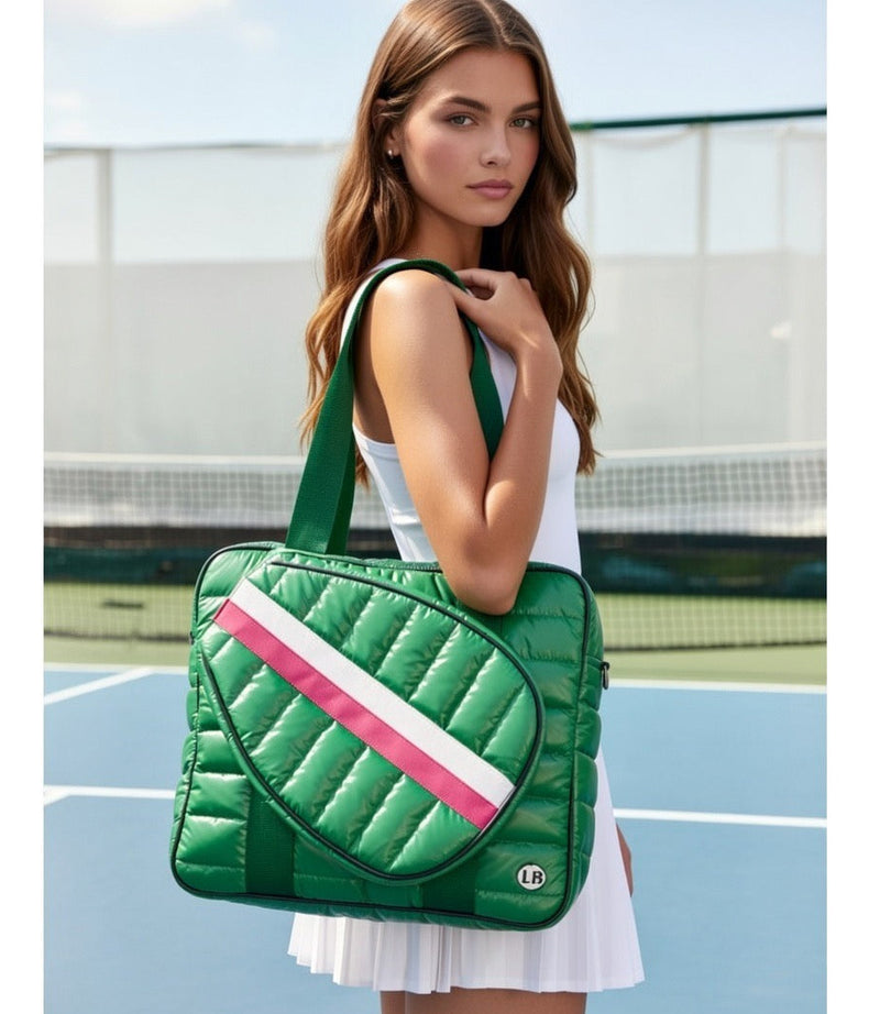 Load image into Gallery viewer, Watermelon Puffer Pickleball Tote on shoulder of a woman
