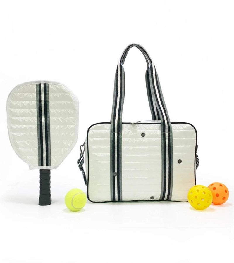 Load image into Gallery viewer, White Puffer Pickleball Tote Bag Small
