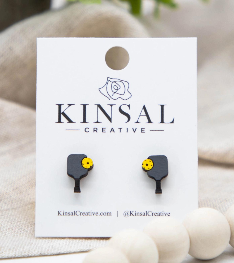 Load image into Gallery viewer, Wooden Pickleball Stud Earrings
