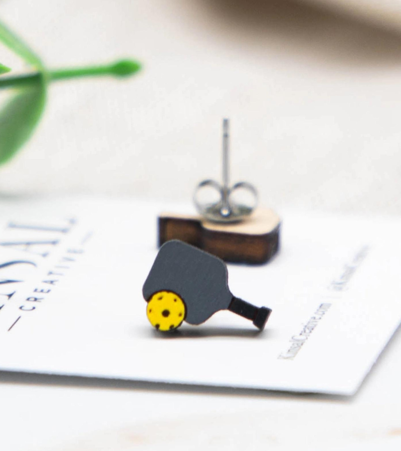 Load image into Gallery viewer, Wooden Pickleball Stud Earrings
